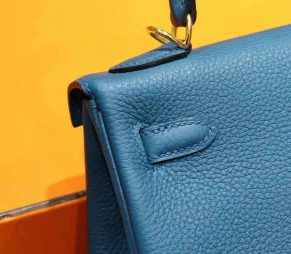 DR96 Factory Kelly Togo Leather Gem Blue Gold Hardware 25cm Full Handmade