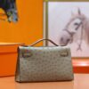 DR96 Factory Mini kelly Pochette Ostrich Leather Etoupe Grey Silver Hardware 19cm Full Handmade