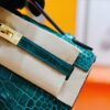 DR96 Factory Mini Kelly Pochette shiny Crocodile Leather Deep Green Gold Hardware 22cm Full Handmade