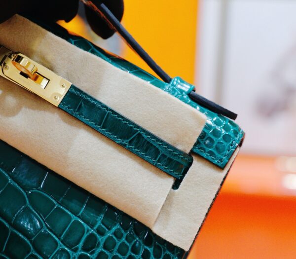 DR96 Factory Mini Kelly Pochette shiny Crocodile Leather Deep Green Gold Hardware 22cm Full Handmade