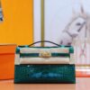 DR96 Factory Mini Kelly Pochette shiny Crocodile Leather Deep Green Gold Hardware 22cm Full Handmade
