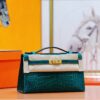 DR96 Factory Mini Kelly Pochette shiny Crocodile Leather Deep Green Gold Hardware 22cm Full Handmade