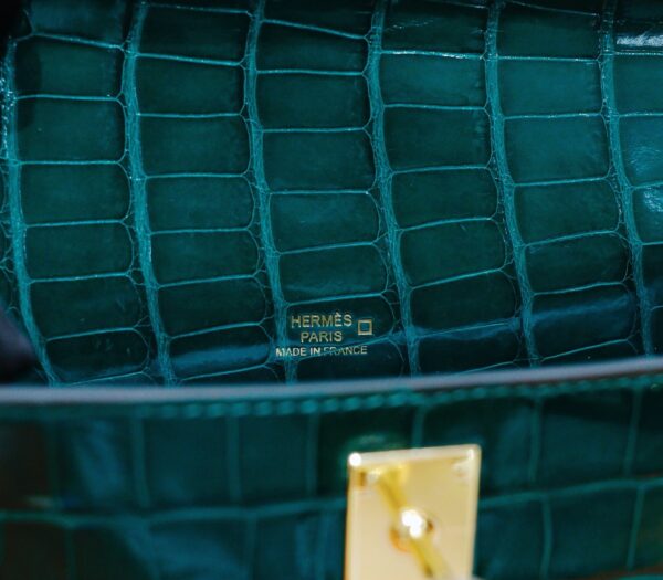 DR96 Factory Mini Kelly Pochette shiny Crocodile Leather Deep Green Gold Hardware 22cm Full Handmade