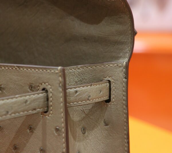 DR96 Factory Mini kelly Pochette Ostrich Leather Etoupe Grey Silver Hardware 19cm Full Handmade