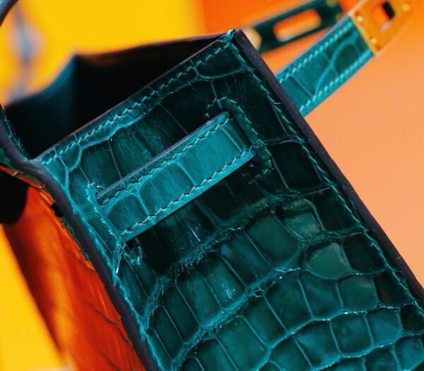 DR96 Factory Mini Kelly Pochette shiny Crocodile Leather Deep Green Gold Hardware 22cm Full Handmade