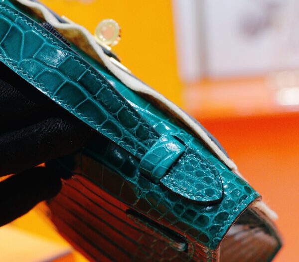 DR96 Factory Mini Kelly Pochette shiny Crocodile Leather Deep Green Gold Hardware 22cm Full Handmade