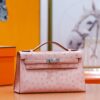 DR96 Factory Mini kelly Pochette Ostrich Leather light cherry pink Silver Hardware 22cm Full Handmade