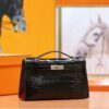 DR96 Factory Mini kelly Pochette Alligator Crocodile Black Silver Hardware 22cm Full Handmade
