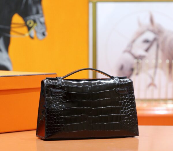 DR96 Factory Mini kelly Pochette Alligator Crocodile Black Silver Hardware 22cm Full Handmade