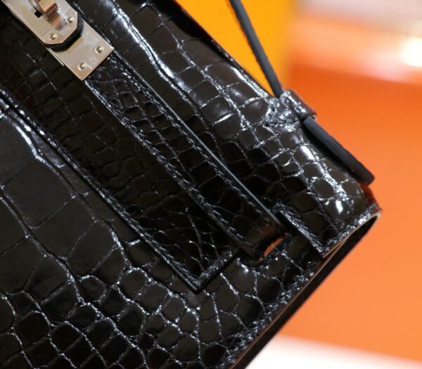DR96 Factory Mini kelly Pochette Alligator Crocodile Black Silver Hardware 22cm Full Handmade