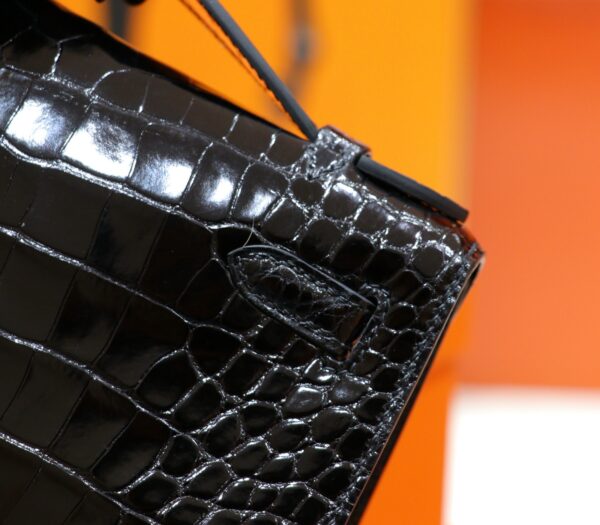 DR96 Factory Mini kelly Pochette Alligator Crocodile Black Silver Hardware 22cm Full Handmade