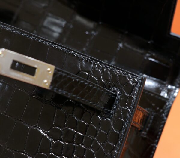 DR96 Factory Mini kelly Pochette Alligator Crocodile Black Silver Hardware 22cm Full Handmade