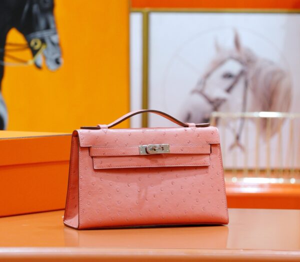 wsxc1749059463106_1 DR96 Factory Mini Kelly Pochette Ostrich Leather Pink Silver Hardware 22cm Full Handmade