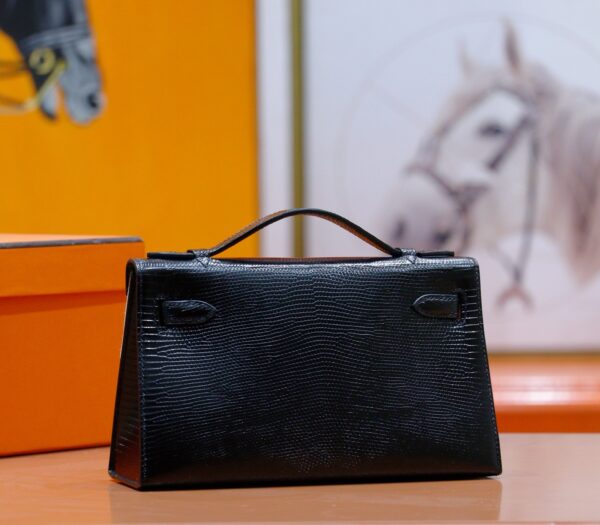 DR96 Factory Mini kelly Pochette Lizard Leather Black Silver Hardware 22cm Full Handmade