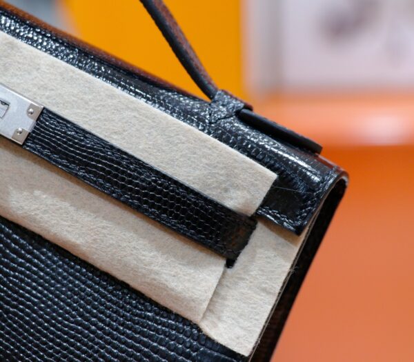 DR96 Factory Mini kelly Pochette Lizard Leather Black Silver Hardware 22cm Full Handmade
