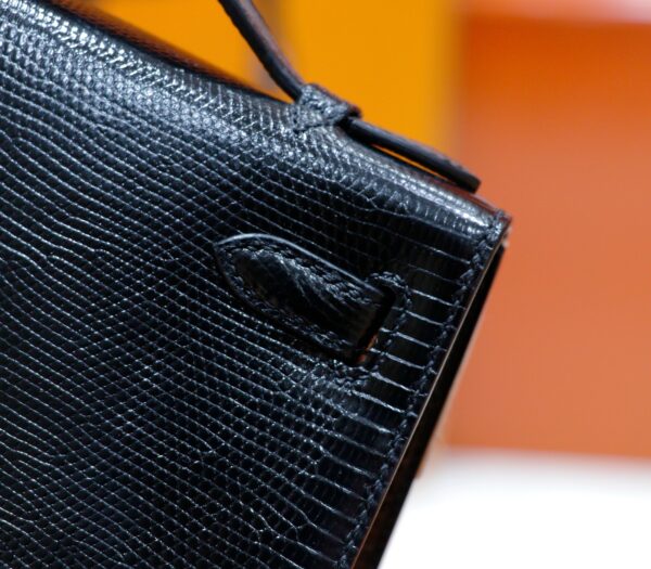 DR96 Factory Mini kelly Pochette Lizard Leather Black Silver Hardware 22cm Full Handmade