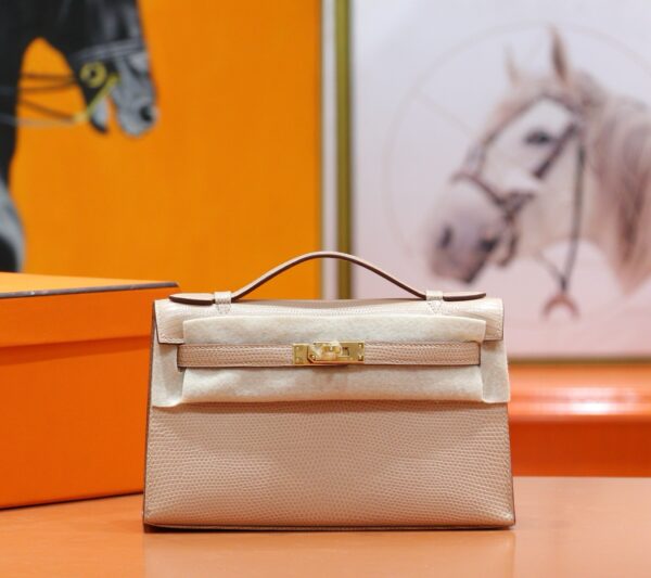 DR96 Factory Mini kelly Pochette Lizard Leather apricot color Gold Hardware 22cm Full Handmade