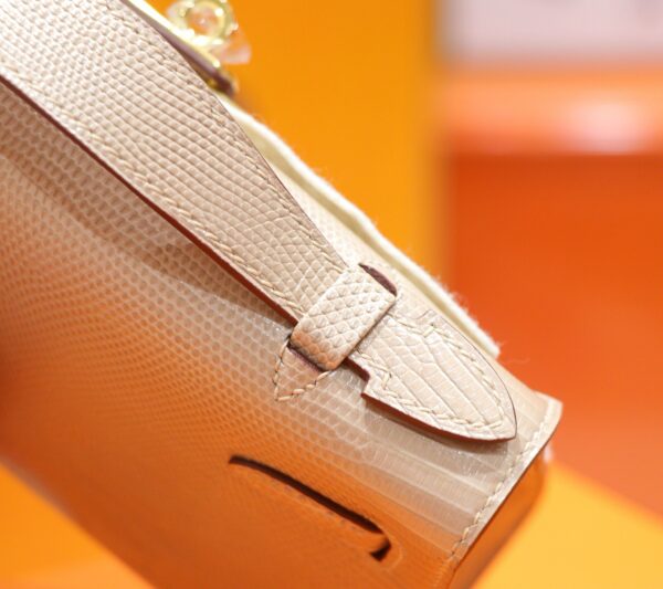 DR96 Factory Mini kelly Pochette Lizard Leather apricot color Gold Hardware 22cm Full Handmade
