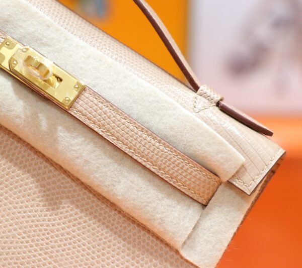 DR96 Factory Mini kelly Pochette Lizard Leather apricot color Gold Hardware 22cm Full Handmade