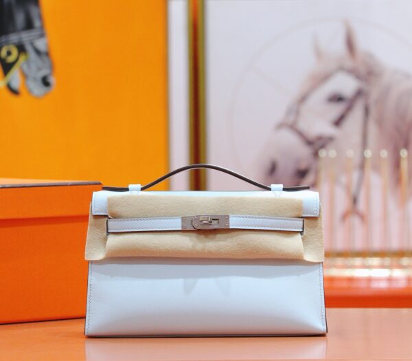 DR96 Factory Mini kelly Pochette Swift Leather Light Blue Silver Hardware 22cm Full Handmade