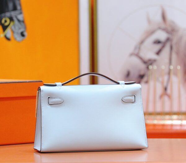 DR96 Factory Mini kelly Pochette Swift Leather Light Blue Silver Hardware 22cm Full Handmade