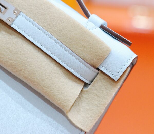 DR96 Factory Mini kelly Pochette Swift Leather Light Blue Silver Hardware 22cm Full Handmade