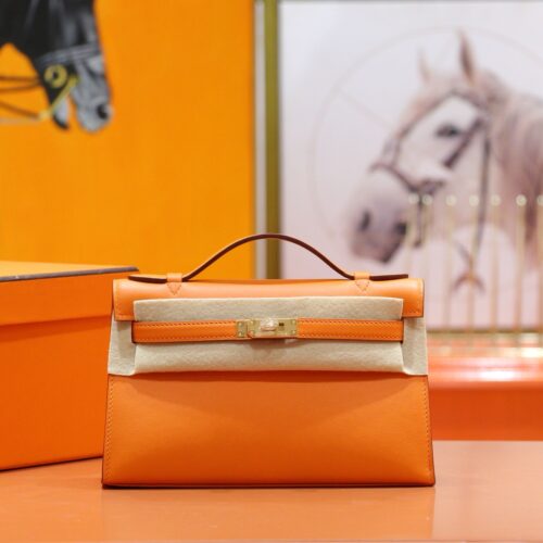 DR96 Factory Mini kelly Pochette Swift Orange Gold Hardware 22cm Full Handmade