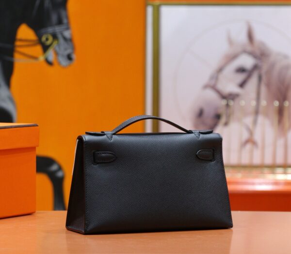 DR96 Factory Mini kelly Pochette Epsom Leather Black Silver Hardware 22cm Full Handmade