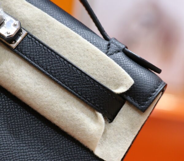DR96 Factory Mini kelly Pochette Epsom Leather Black Silver Hardware 22cm Full Handmade