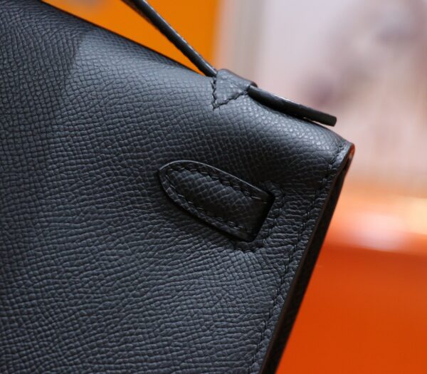 DR96 Factory Mini kelly Pochette Epsom Leather Black Silver Hardware 22cm Full Handmade