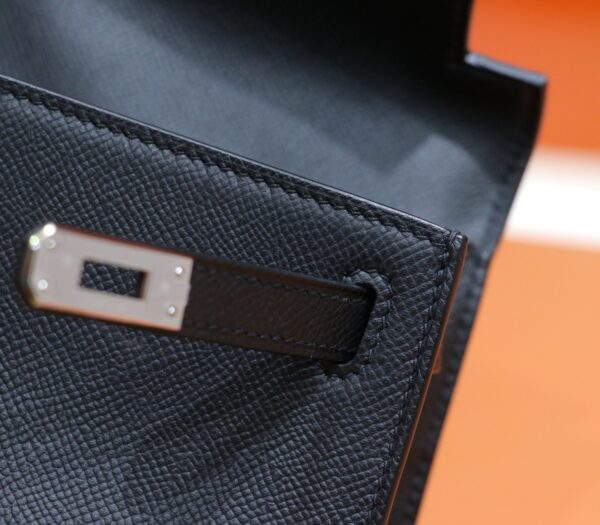 DR96 Factory Mini kelly Pochette Epsom Leather Black Silver Hardware 22cm Full Handmade