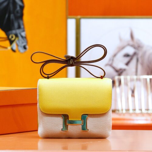 DR96 Factory Constance Epsom Leather Amber Yellow Gold Hardware 18cm Full Handmade