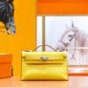 DR96 Factory Mini kelly Pochette Swift Leather Amber Yellow Silver Hardware 22cm Full Handmade