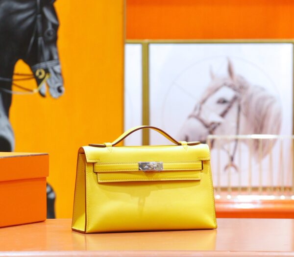 DR96 Factory Mini kelly Pochette Swift Leather Amber Yellow Silver Hardware 22cm Full Handmade