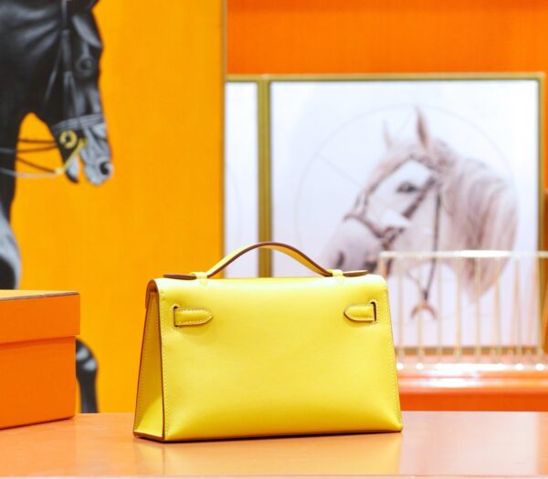 DR96 Factory Mini kelly Pochette Swift Leather Amber Yellow Silver Hardware 22cm Full Handmade