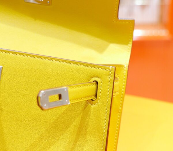DR96 Factory Mini kelly Pochette Swift Leather Amber Yellow Silver Hardware 22cm Full Handmade