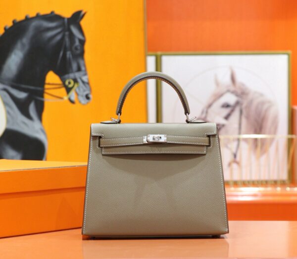 DR96 Factory Kelly Epsom Leather CK18 Etoupe Grey Silver Hardware 25cm Full Handmade