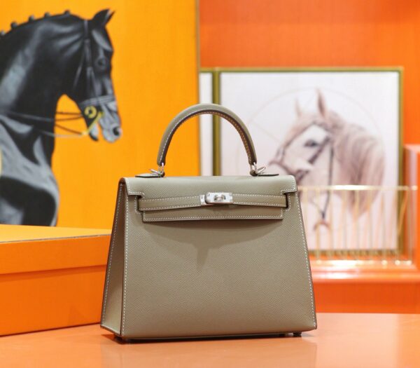 DR96 Factory Kelly Epsom Leather CK18 Etoupe Grey Silver Hardware 25cm Full Handmade