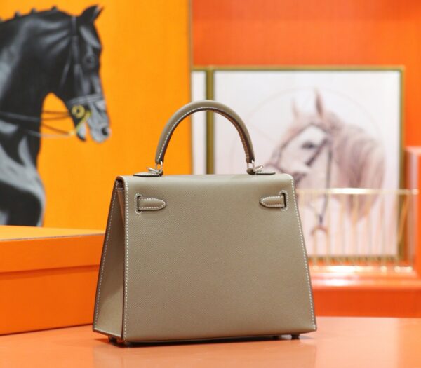 DR96 Factory Kelly Epsom Leather CK18 Etoupe Grey Silver Hardware 25cm Full Handmade
