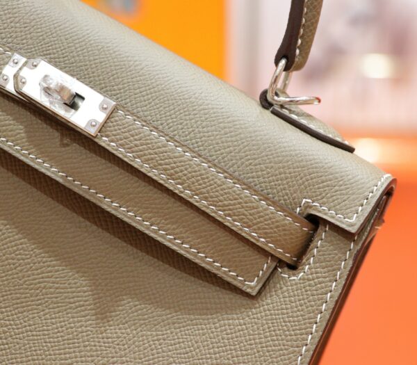DR96 Factory Kelly Epsom Leather CK18 Etoupe Grey Silver Hardware 25cm Full Handmade