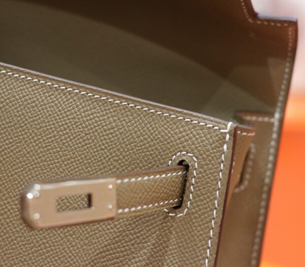 DR96 Factory Kelly Epsom Leather CK18 Etoupe Grey Silver Hardware 25cm Full Handmade