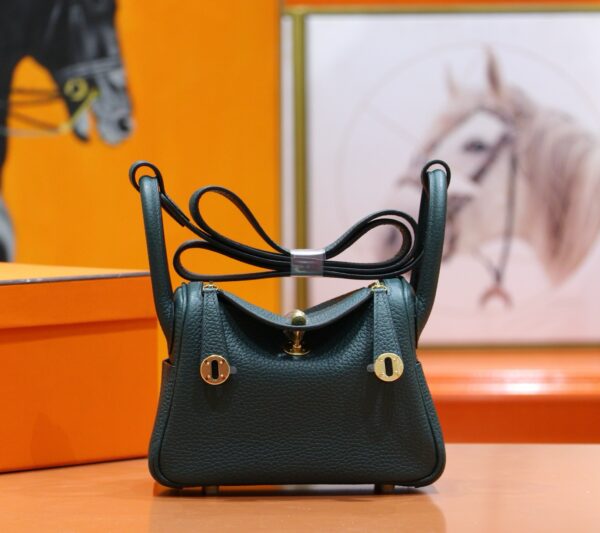 DR96 Factory Mini Lindy Togo Leather Deep Green Gold Hardware 20cm Full Handmade