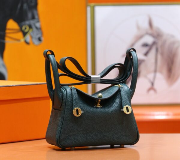 DR96 Factory Mini Lindy Togo Leather Deep Green Gold Hardware 20cm Full Handmade