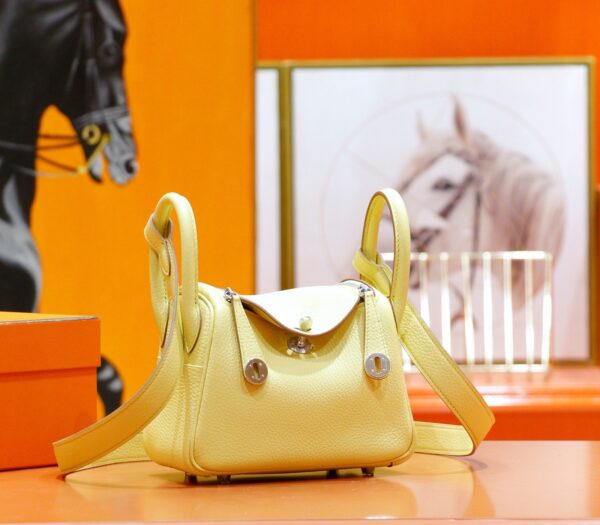 DR96 Factory Mini Lindy Togo Leather Lemon Yellow Silver Hardware 20cm Full Handmade