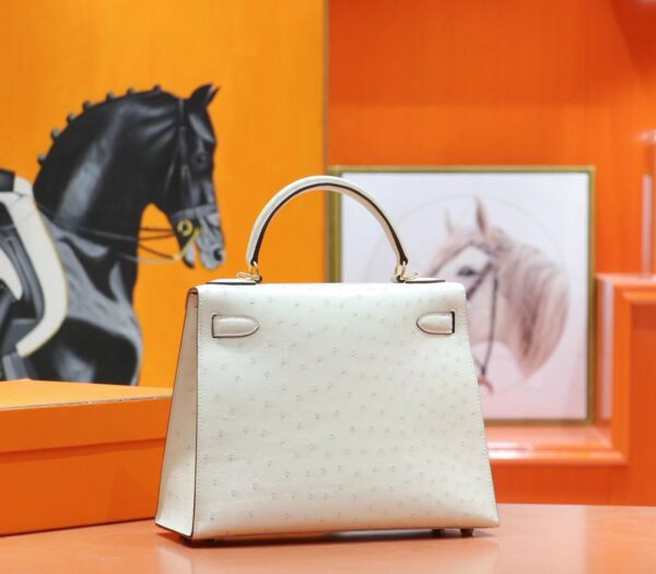 DR96 Factory Kelly Ostrich Leather Woll White Gold Hardware 25cm Full Handmade
