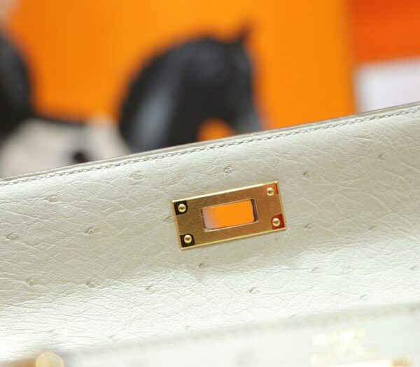 DR96 Factory Kelly Ostrich Leather Woll White Gold Hardware 25cm Full Handmade