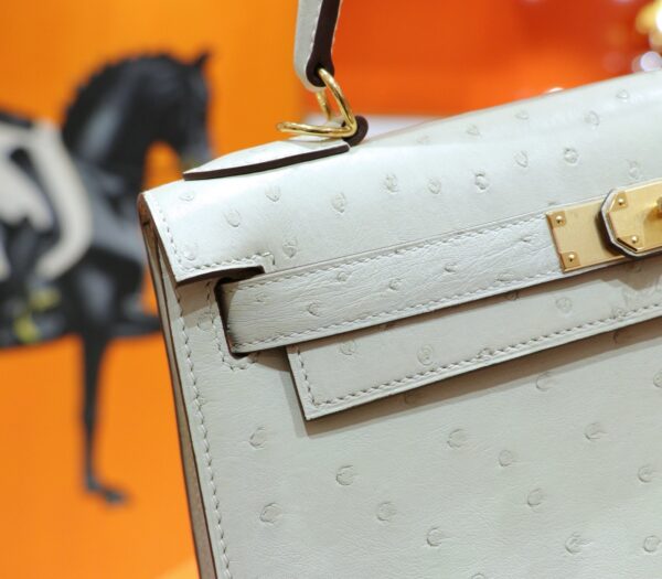 DR96 Factory Kelly Ostrich Leather Woll White Gold Hardware 25cm Full Handmade