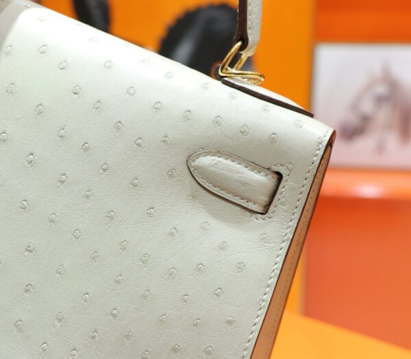 DR96 Factory Kelly Ostrich Leather Woll White Gold Hardware 25cm Full Handmade