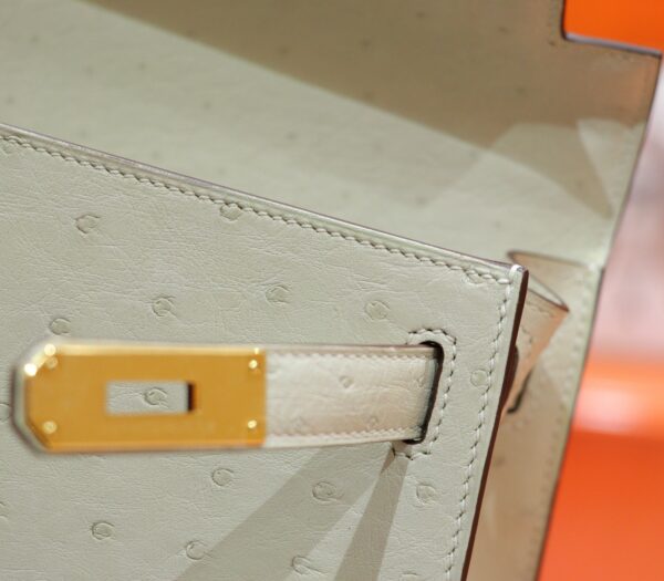DR96 Factory Kelly Ostrich Leather Woll White Gold Hardware 25cm Full Handmade