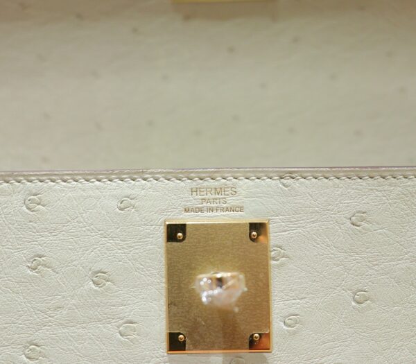 DR96 Factory Kelly Ostrich Leather Woll White Gold Hardware 25cm Full Handmade
